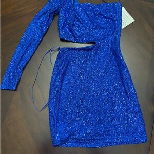 Windsor Blue Sequin One Shoulder Dress